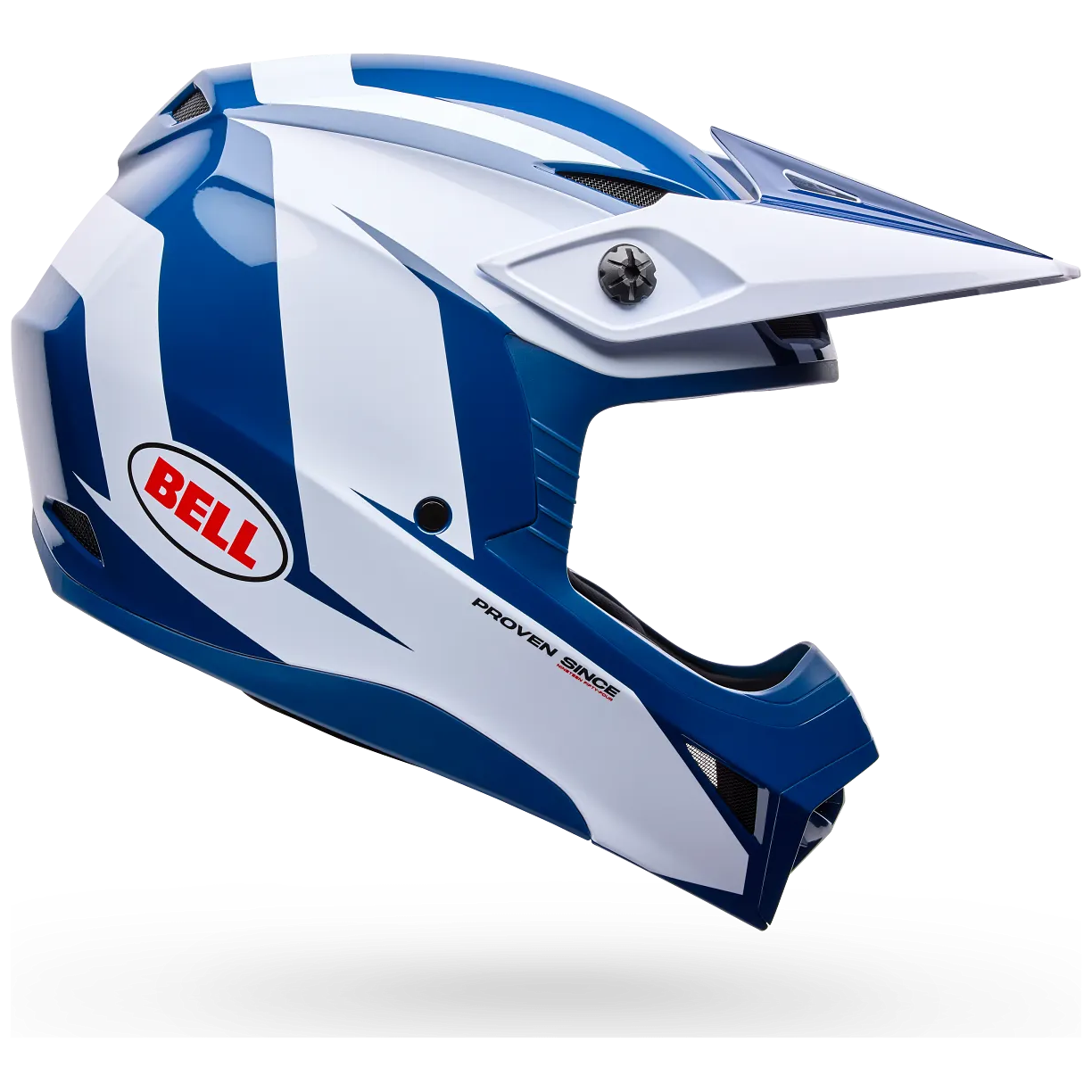 Bell MX-10 MIPS Talon ECE 22.06 Blue / White motocross helmet, side profile view