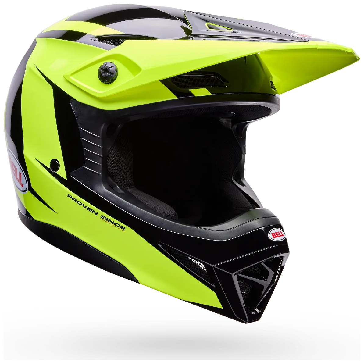 Bell MX-10 MIPS Talon Youth ECE 22.06 Yellow / Black motocross helmet, front three-quarter view