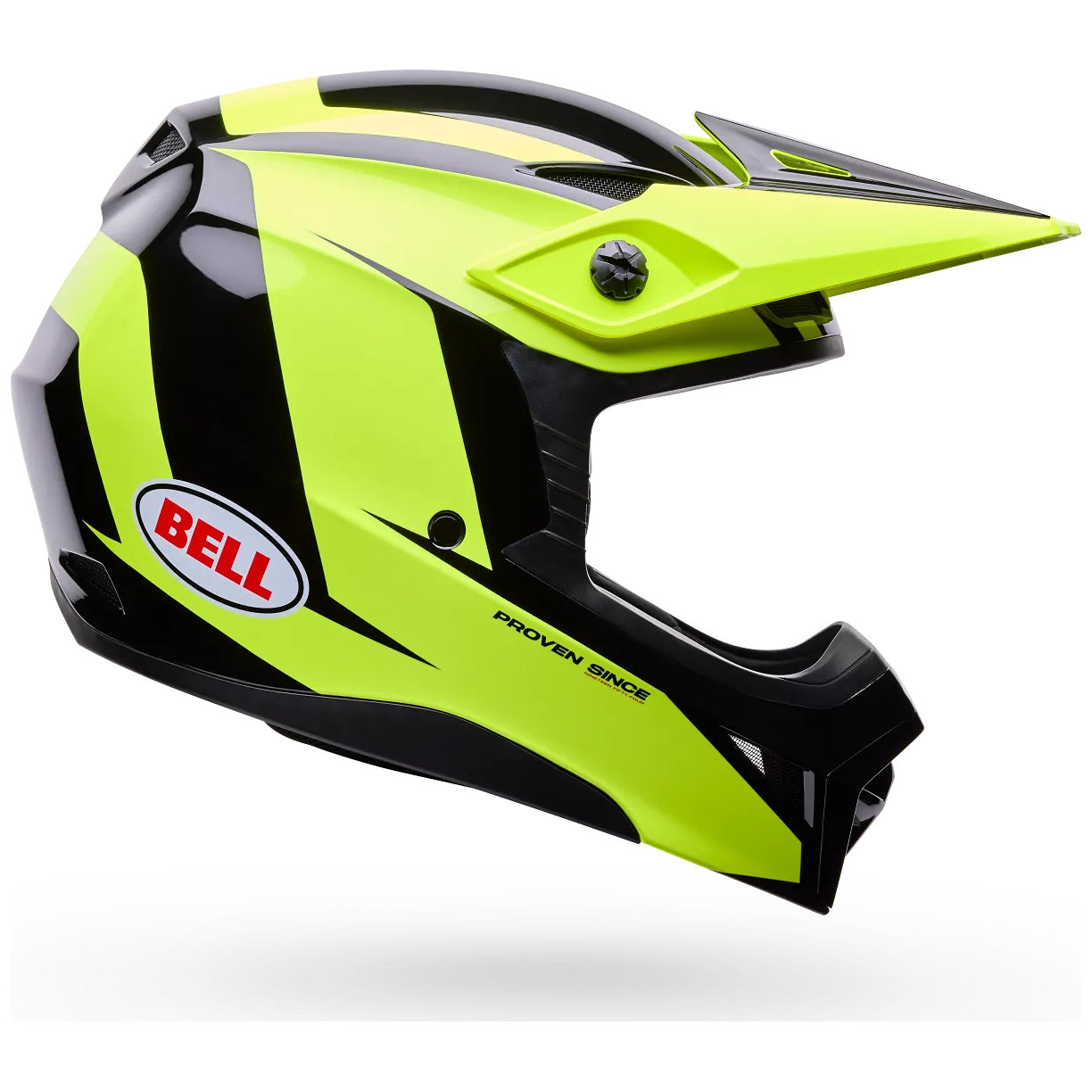 Bell MX-10 MIPS Talon Youth ECE 22.06 Yellow / Black motocross helmet, side profile view