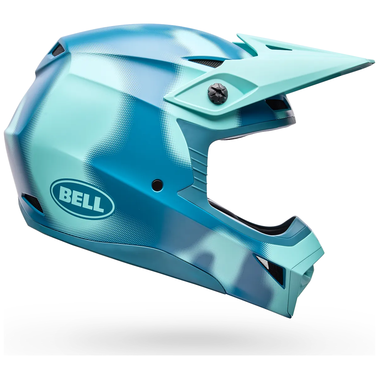 Bell MX-10 MIPS Youth ECE 22.06 Blue Camo motocross helmet, side profile view