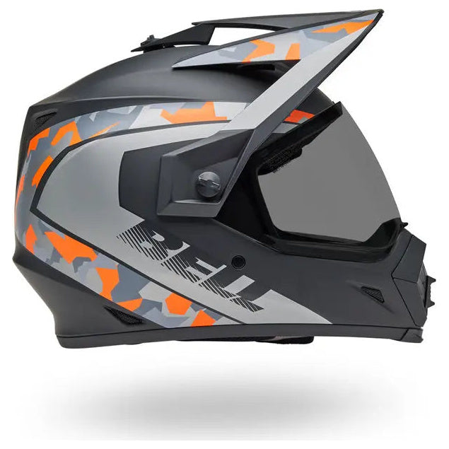 Bell MX-9 Adventure MIPS Mesa ECE 22.06 Matt Black / Orange Camo adventure motorcycle helmet, right-side profile