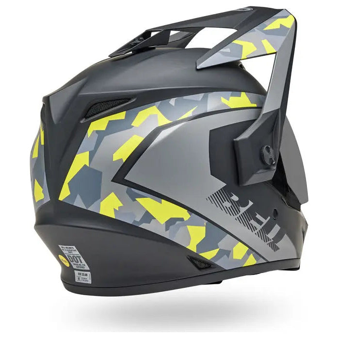 Bell MX-9 Adventure MIPS Mesa ECE 22.06 Matt Black / Yellow Camo adventure motorcycle helmet, rear-right three-quarter view