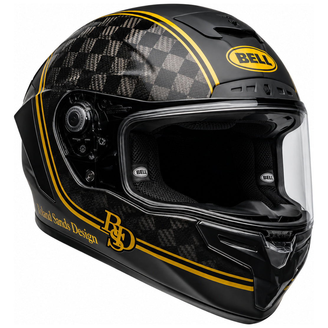Bell Race Star DLX Flex RSD Player ECE 22.06 Black / Gold full-face motorcycle helmet, front-left three-quarter view
