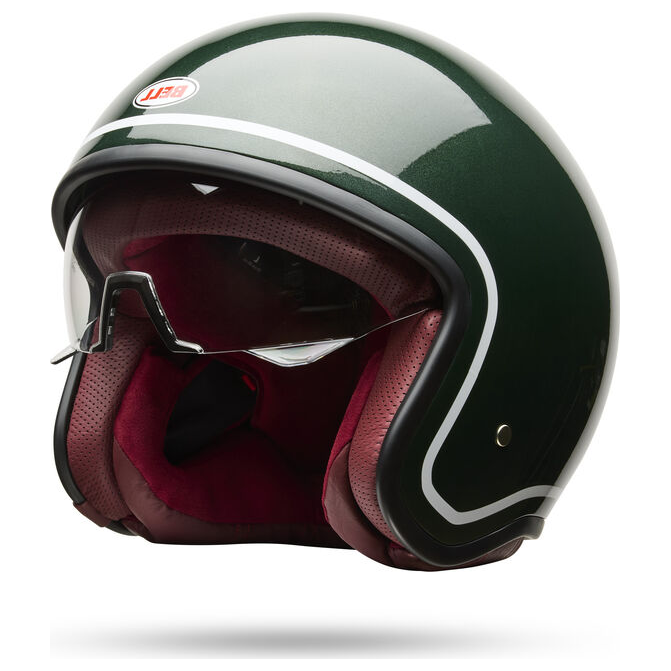 Bell TX-501 Classic ECE 22.06 Gloss Emerald open-face motorcycle helmet, left front three-quarter view
