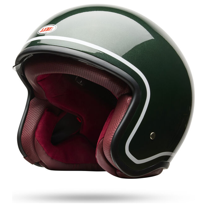 Bell TX-501 Classic ECE 22.06 Gloss Emerald open-face motorcycle helmet, opposite front three-quarter view