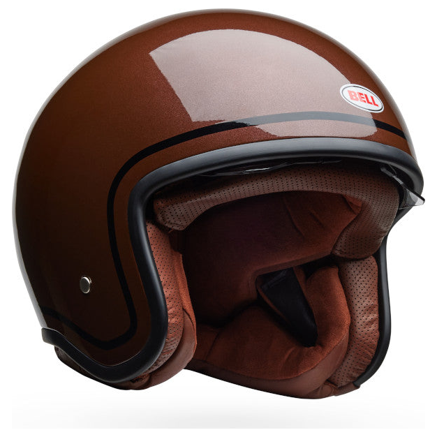 Bell TX-501 Classic ECE 22.06 Gloss Rootbeer open-face motorcycle helmet, right front three-quarter view