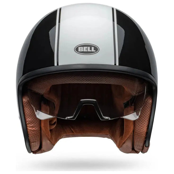 Bell TX-501 Rally ECE 22.06 Black / White open-face motorcycle helmet, front view