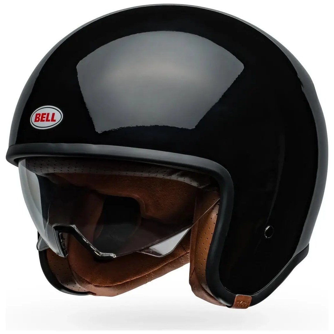 Bell TX-501 Solid ECE 22.06 Black open-face motorcycle helmet, opposite front three-quarter with visor view