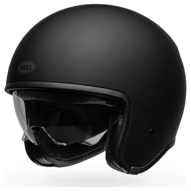 Bell TX-501 Solid ECE 22.06 Matt Black open-face motorcycle helmet, front three-quarter with visor view