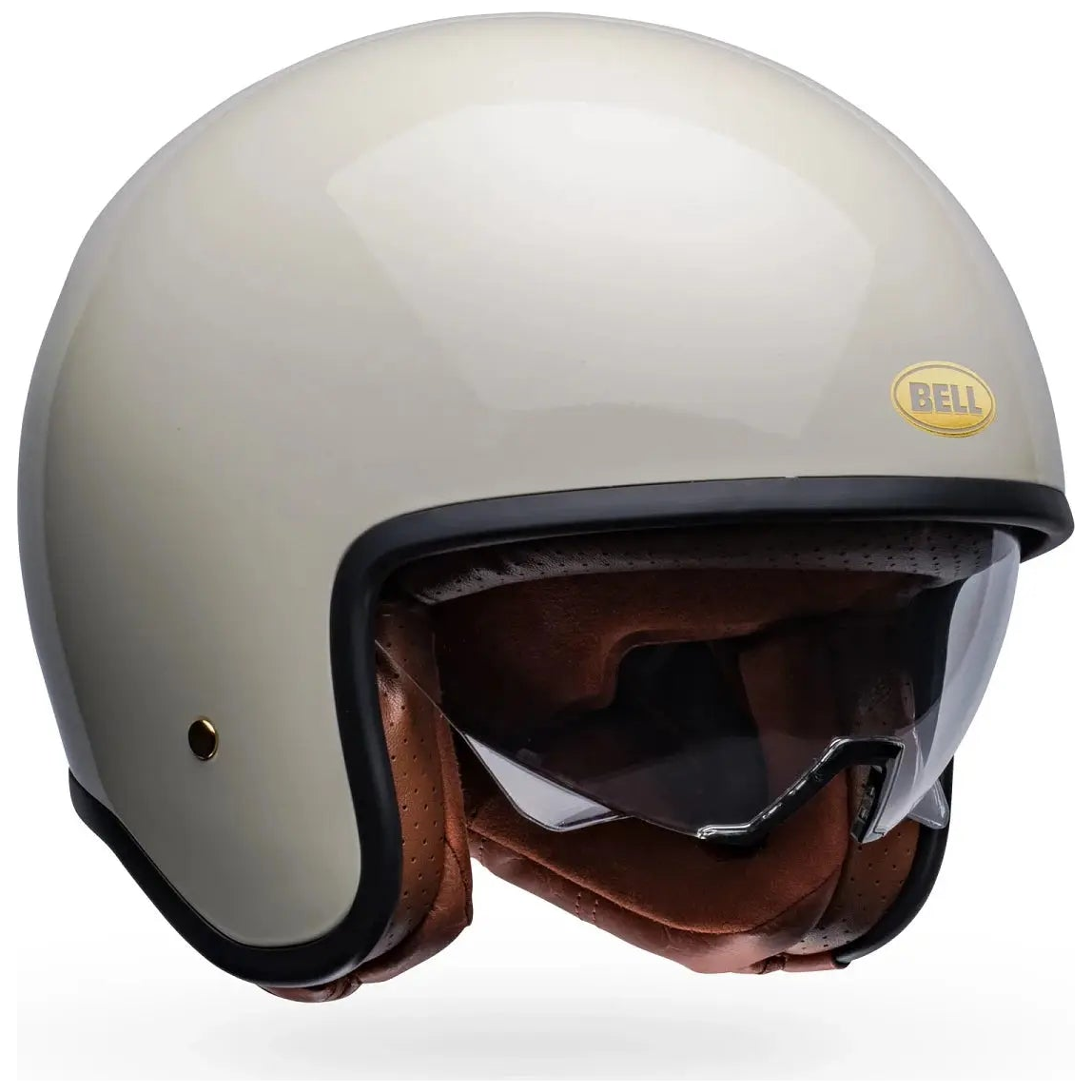 Bell TX-501 Solid ECE 22.06 Vintage White open-face motorcycle helmet, front three-quarter with visor view