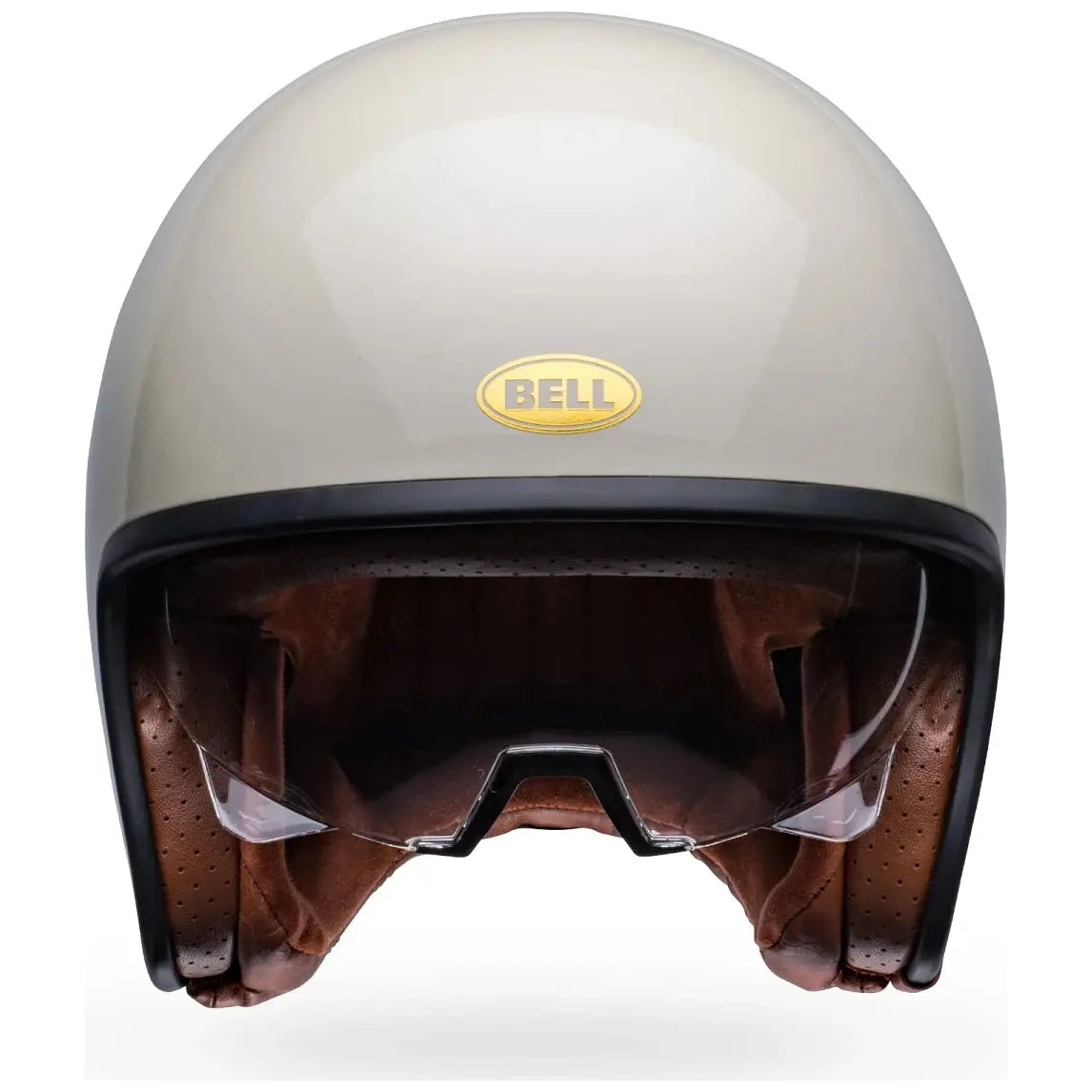Bell TX-501 Solid ECE 22.06 Vintage White open-face motorcycle helmet, front with visor view