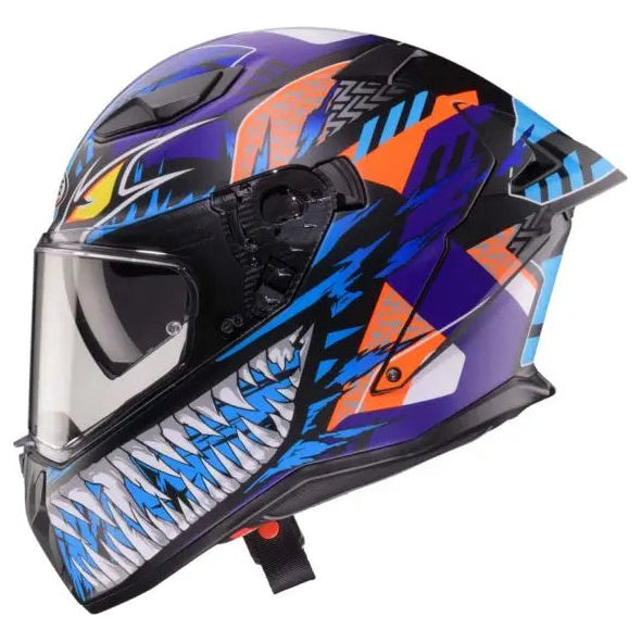 Caberg Drift Evo 2 Nobo Matt Black / Fluo Red / Blue / Purple motorcycle helmet, left-side view