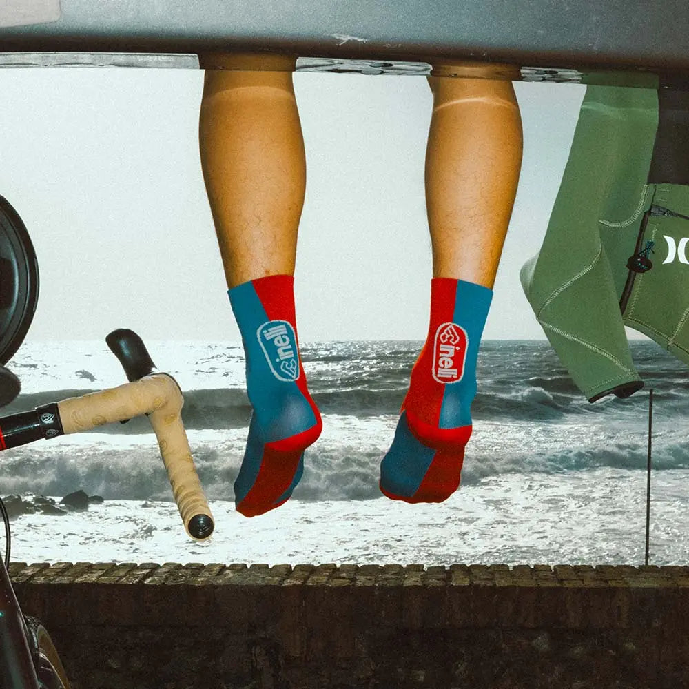Cinelli Oval Socks Red / Blue - FREE UK Shipping, FREE 365 Day Returns | Moto Central