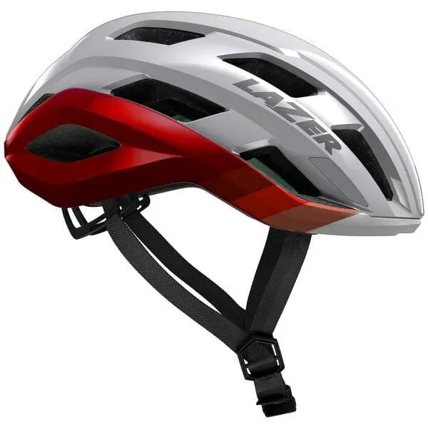 Lazer Strada KinetiCore Cycle Helmet Silver / Red - FREE UK Shipping, FREE 365 Day Returns | Moto Central