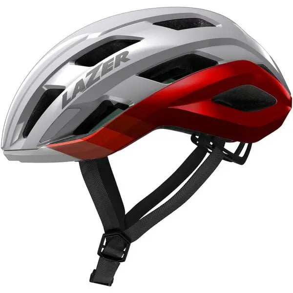 Lazer Strada KinetiCore Cycle Helmet Silver / Red - FREE UK Shipping, FREE 365 Day Returns | Moto Central
