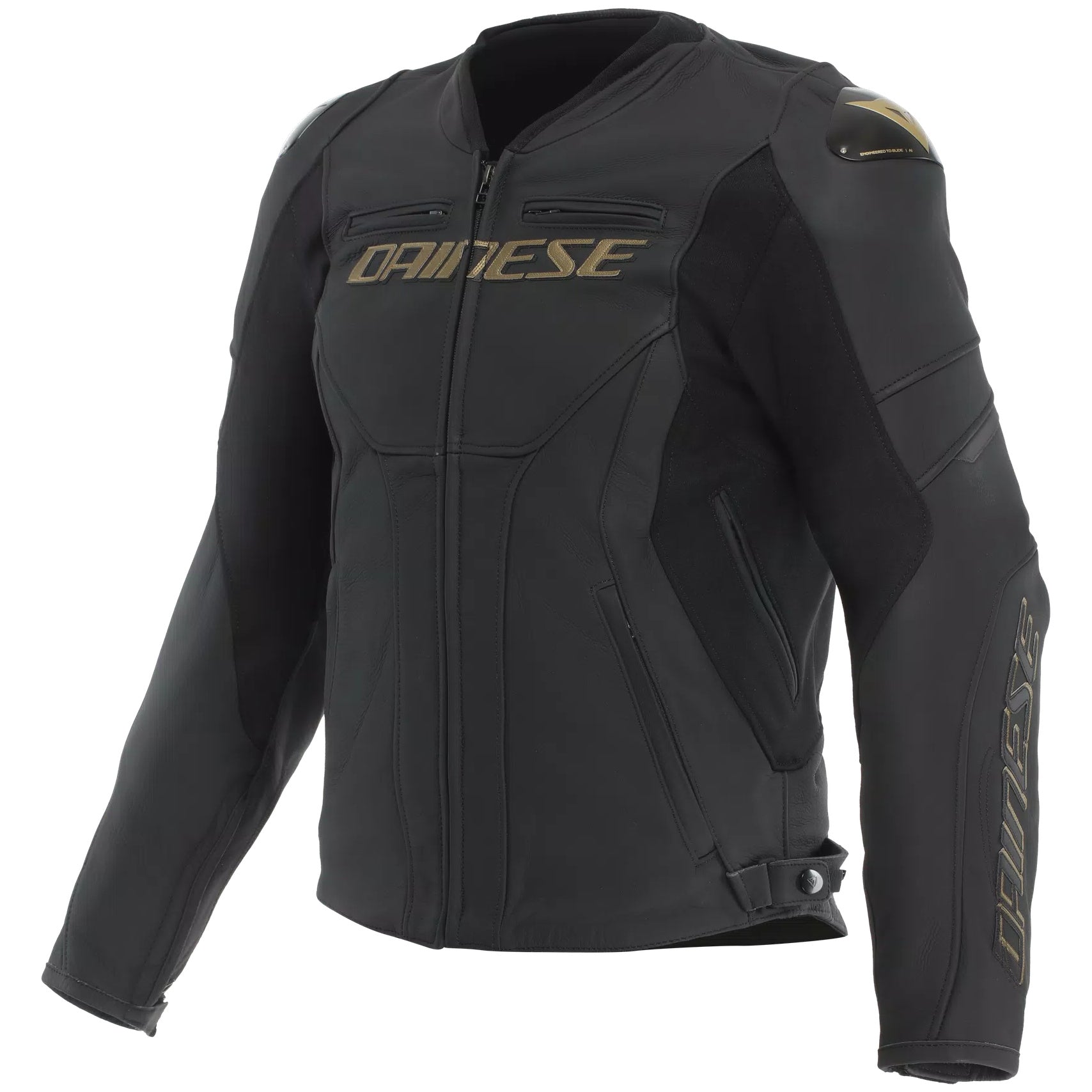 Dainese Racing 5 Leather Jacket Black / Gold, front view