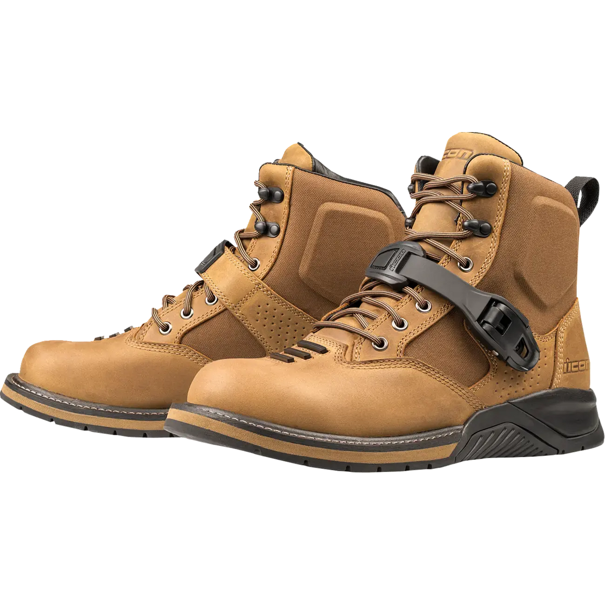 Icon SD6 Waterproof CE Boots Brown – pair front three-quarter view