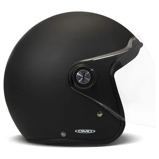 DMD P1 Jet Matt Black, left side view with clear visor