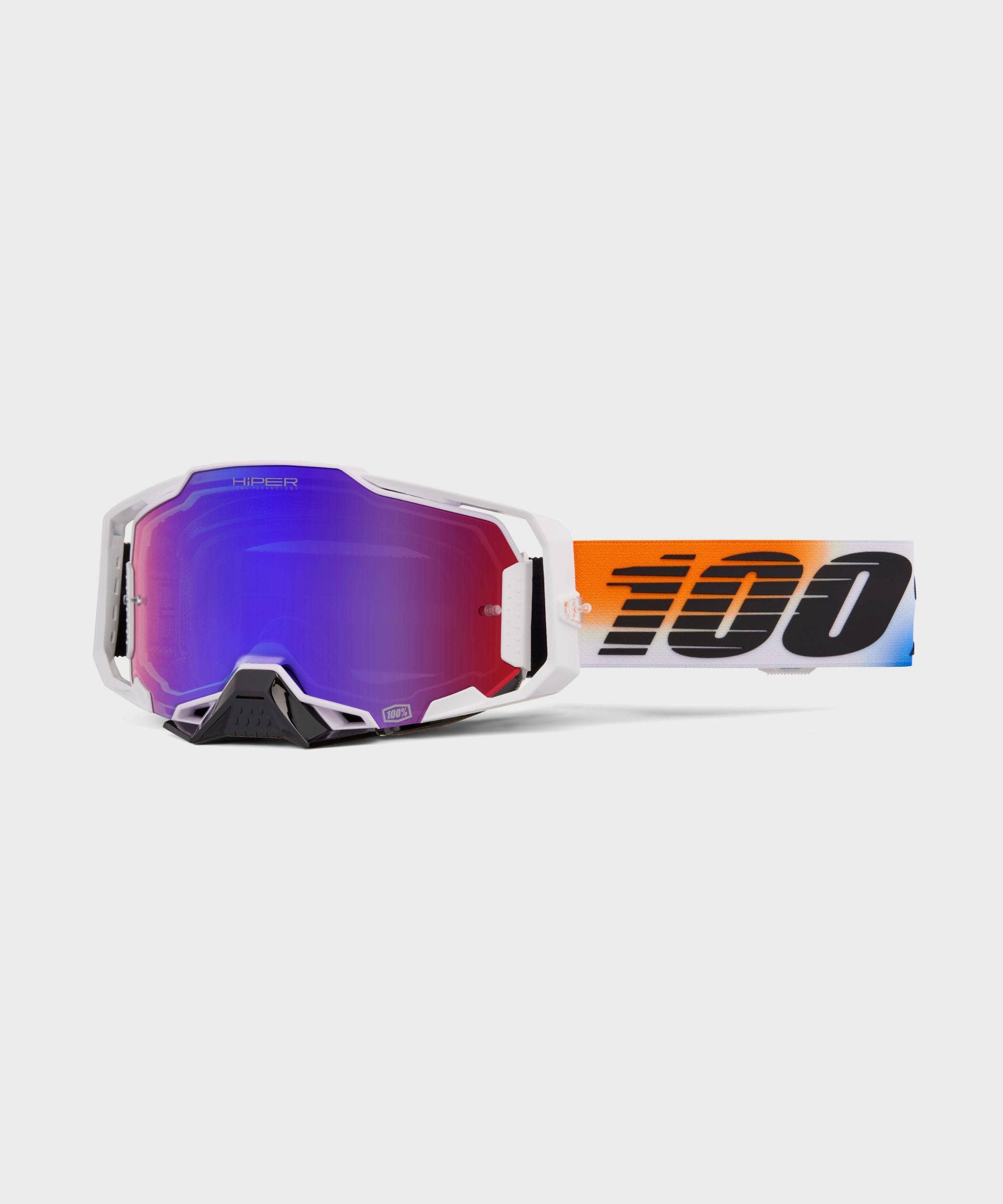 100% Armega Goggle United HiPER Red / Blue Mirror Lens - FREE UK Shipping, FREE 365 Day Returns | Moto Central