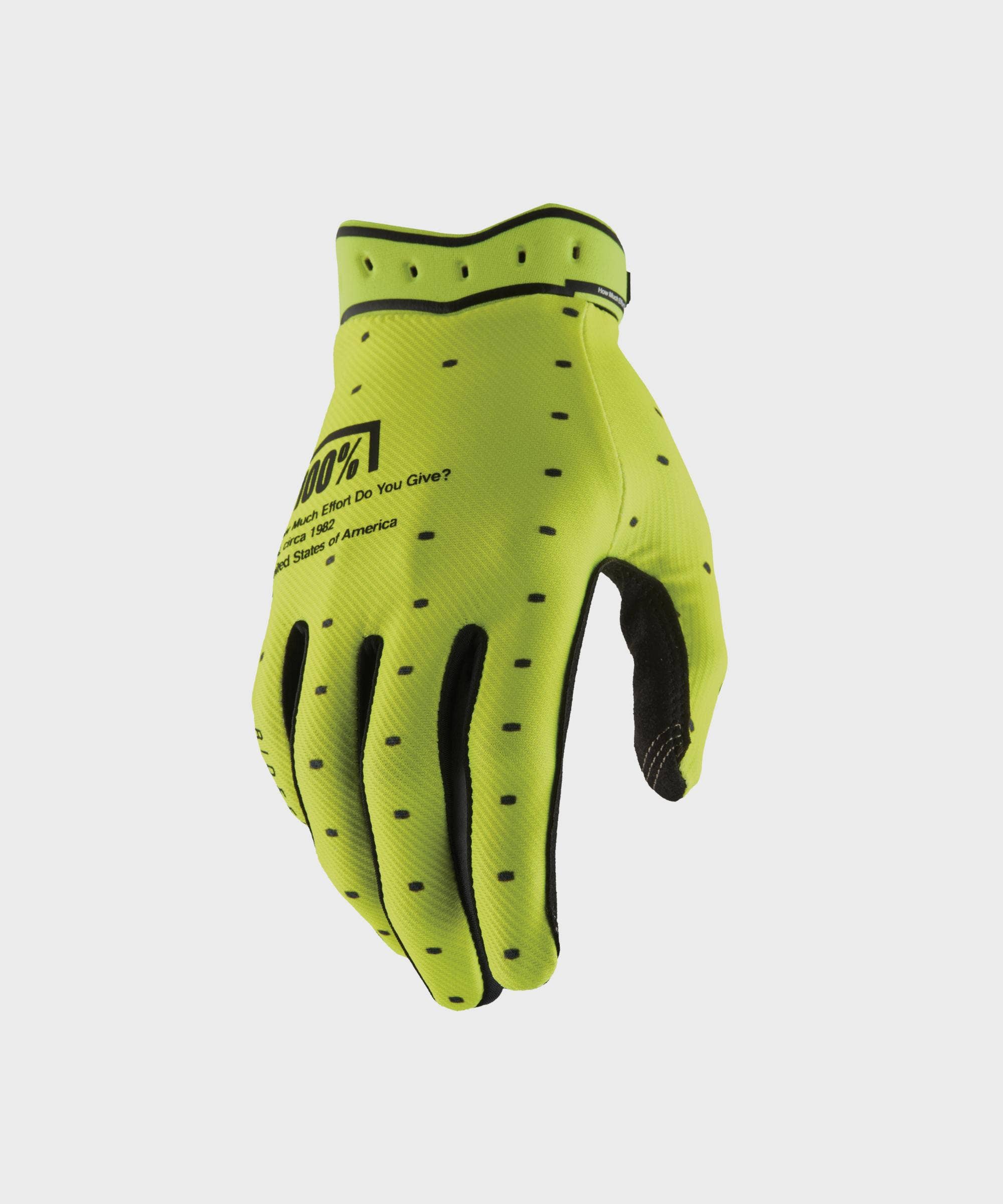 100% Ridefit Gloves Fluo Yellow - FREE UK Shipping, FREE 365 Day Returns | Moto Central