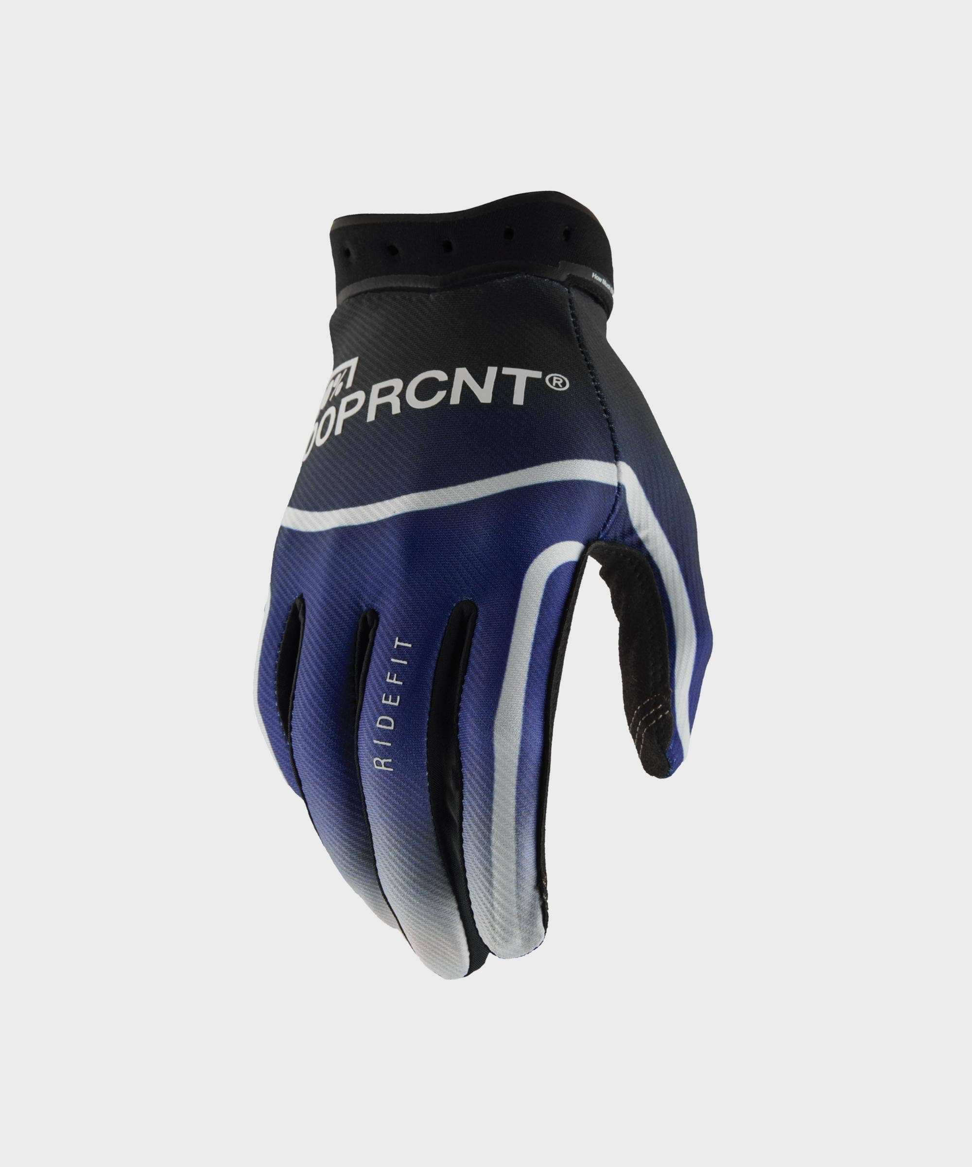 100% Ridefit Gloves Blue - FREE UK Shipping, FREE 365 Day Returns | Moto Central