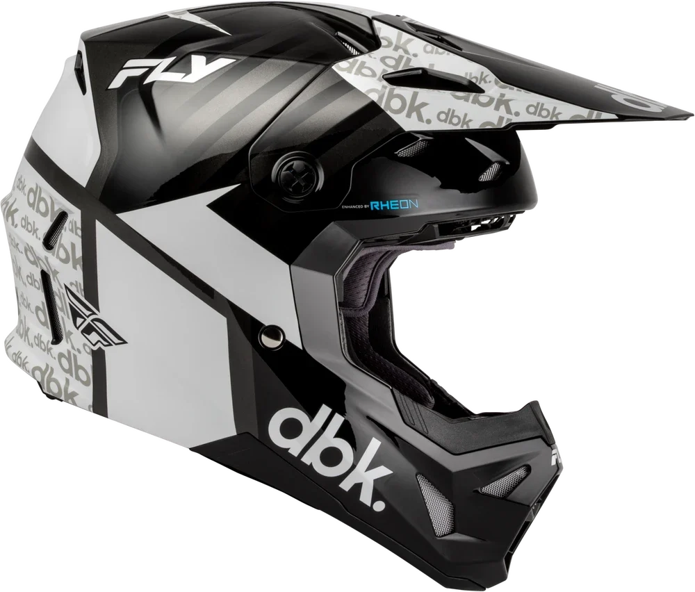 Fly Racing Formula CP DBK Black / White / Grey motocross helmet, right-side view