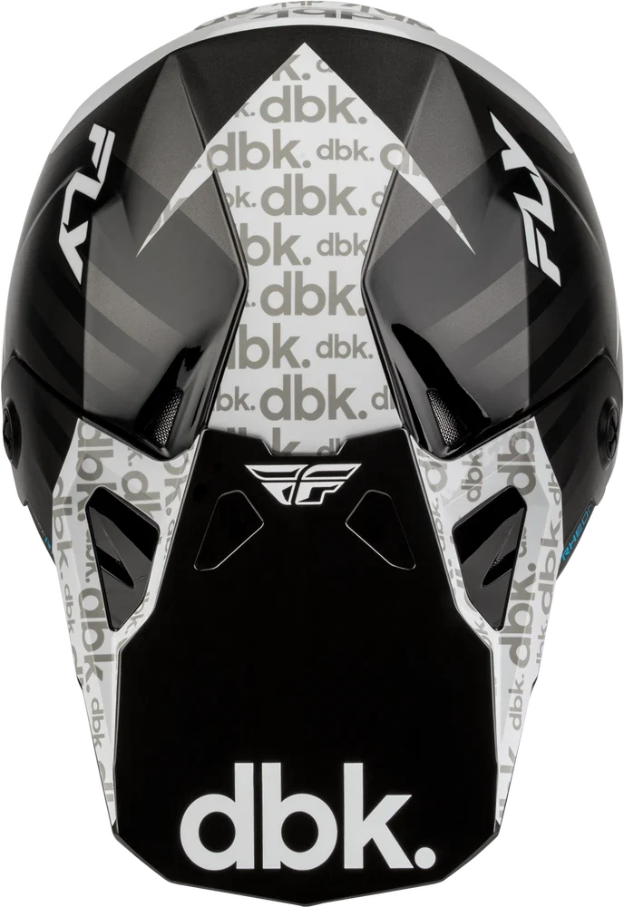 Fly Racing Formula CP DBK Black / White / Grey motocross helmet, top view