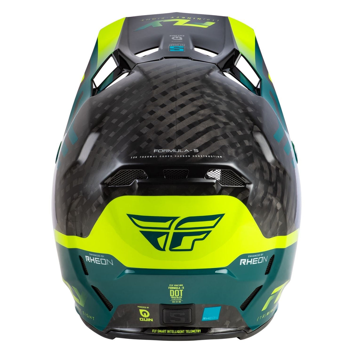 Fly Racing Formula S Byte Carbon Black Carbon / Teal / Lime helmet – rear view