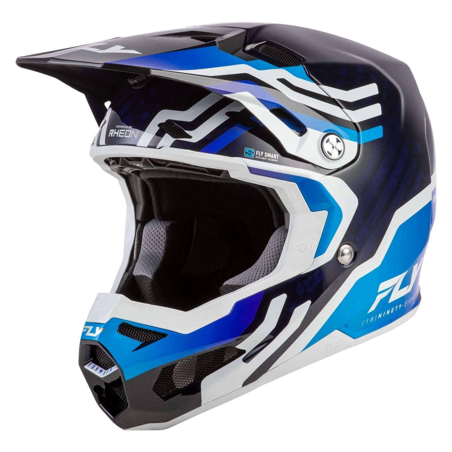 Fly Racing Formula S Byte Carbon Blue Carbon / Blue / White helmet – left-side view