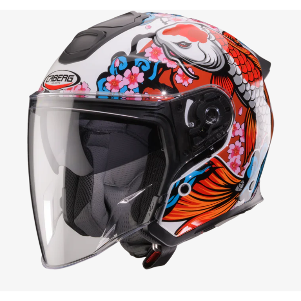 Caberg Flyon 2 KOI White / Red / Orange motorcycle helmet, front three-quarter view