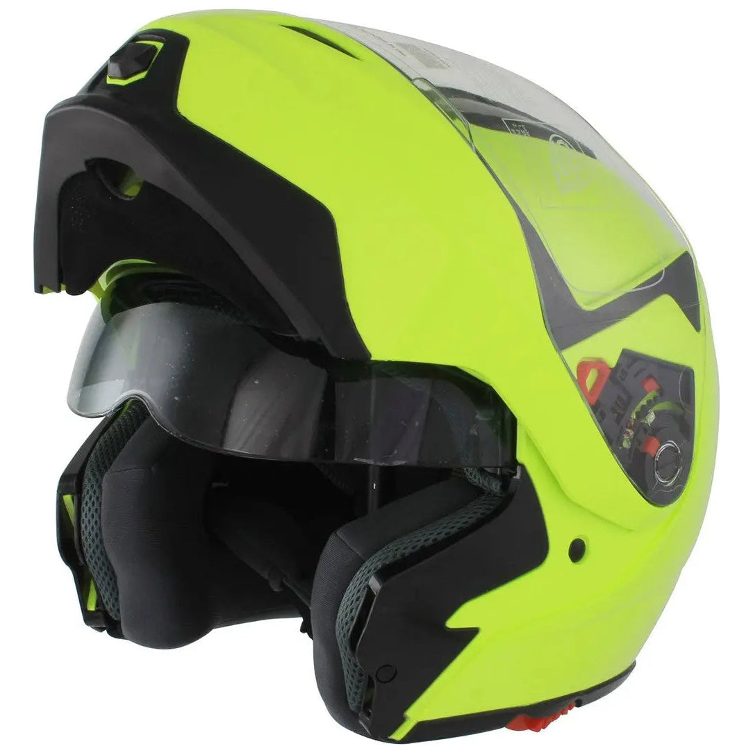 GSB G-339 Flip-Up Helmet Gloss Plain Fluo Yellow - FREE UK Shipping, FREE 365 Day Returns | Moto Central