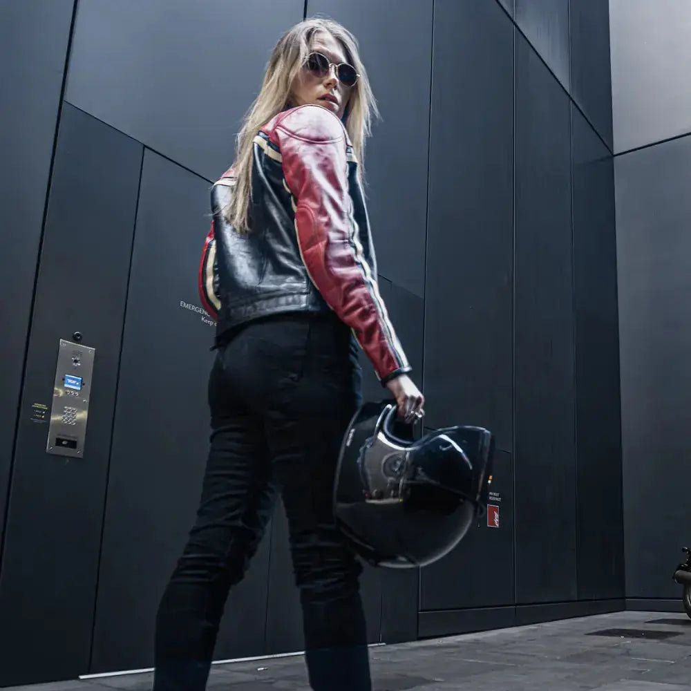 MotoGirl Hayley Ladies Leather Jacket Red FREE UK Delivery, FREE 365 Day Returns | Moto Central