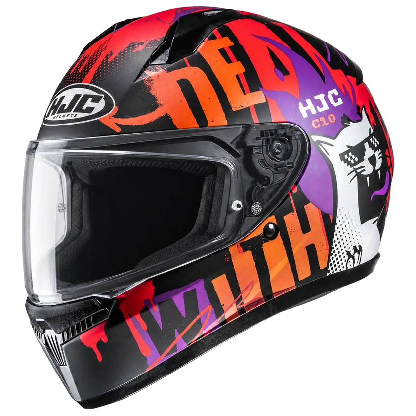 HJC C10 Fop MC7SF Orange full-face motorcycle helmet, side view on white background