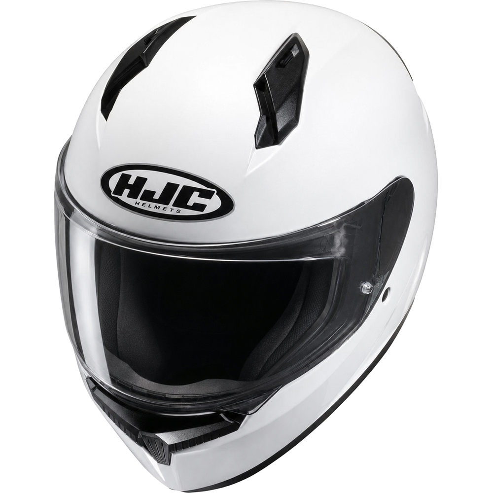 HJC C10 White full-face motorcycle helmet, front three-quarter view on white background