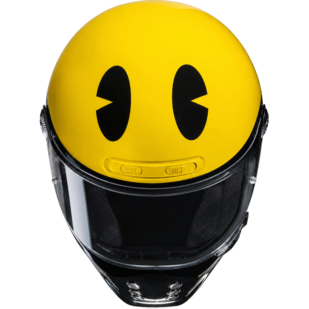 HJC V10 Pac-Man Bandai Namco MC3 Yellow Full Face Motorcycle Helmet – rear-top view
