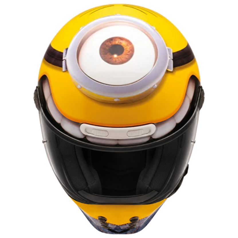 HJC V10 Stuart Minions MC3 Yellow full-face motorcycle helmet, front view