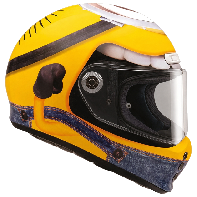 HJC V10 Stuart Minions MC3 Yellow full-face motorcycle helmet, right side view