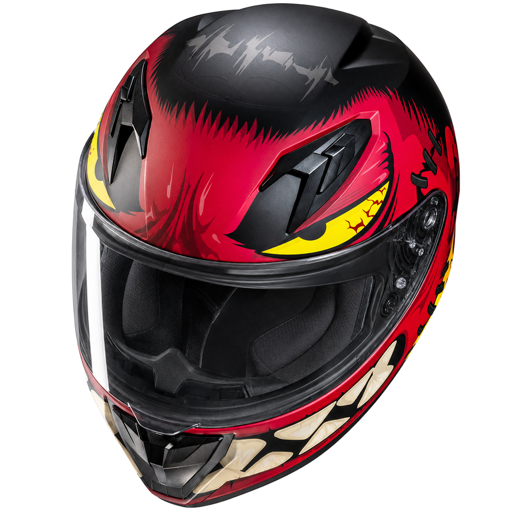 HJC Y10 Kids Frank MC1SF Red, alternate kids full-face motorcycle helmet angle on white background