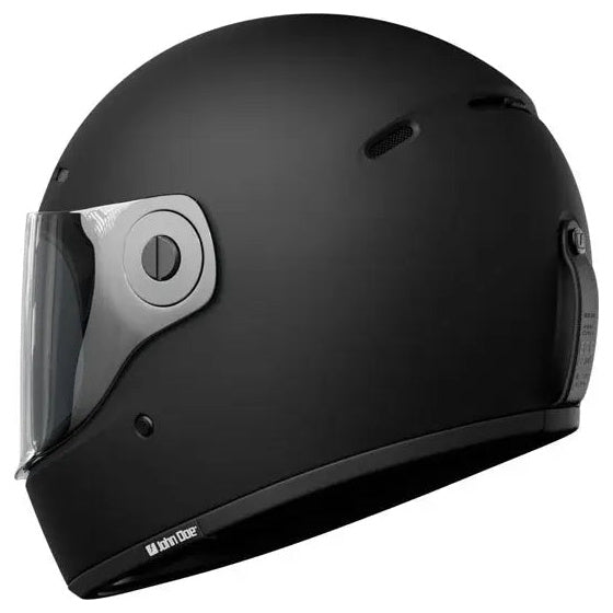 John Doe JD/One Frozen Black full-face motorcycle helmet, front-left three-quarter view