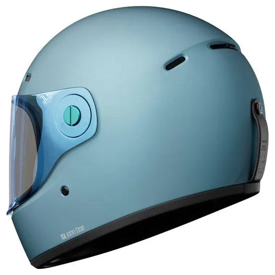 John Doe JD/One Frozen Steel Blue full-face motorcycle helmet, front-left three-quarter view