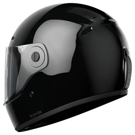 John Doe JD/One Glossy Black full-face motorcycle helmet, front-left three-quarter view