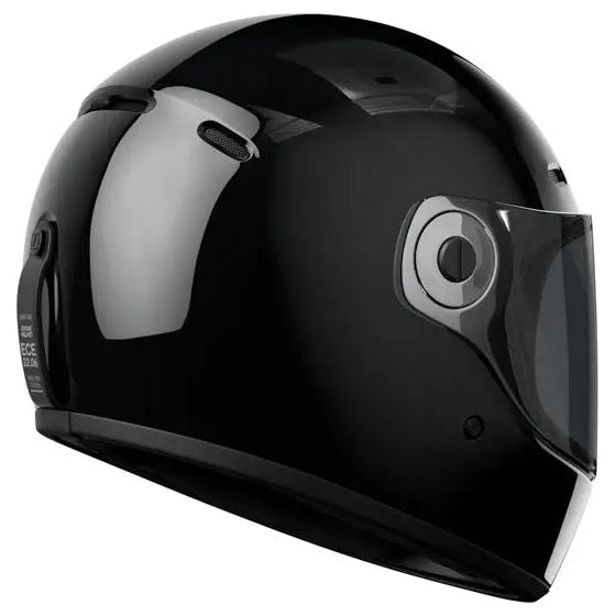 John Doe JD/One Glossy Black full-face motorcycle helmet, front-right three-quarter view