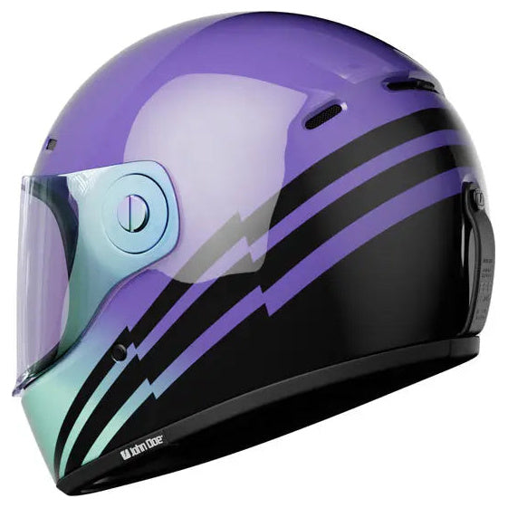 John Doe JD/One Spectral Purple full-face motorcycle helmet, front-left three-quarter view