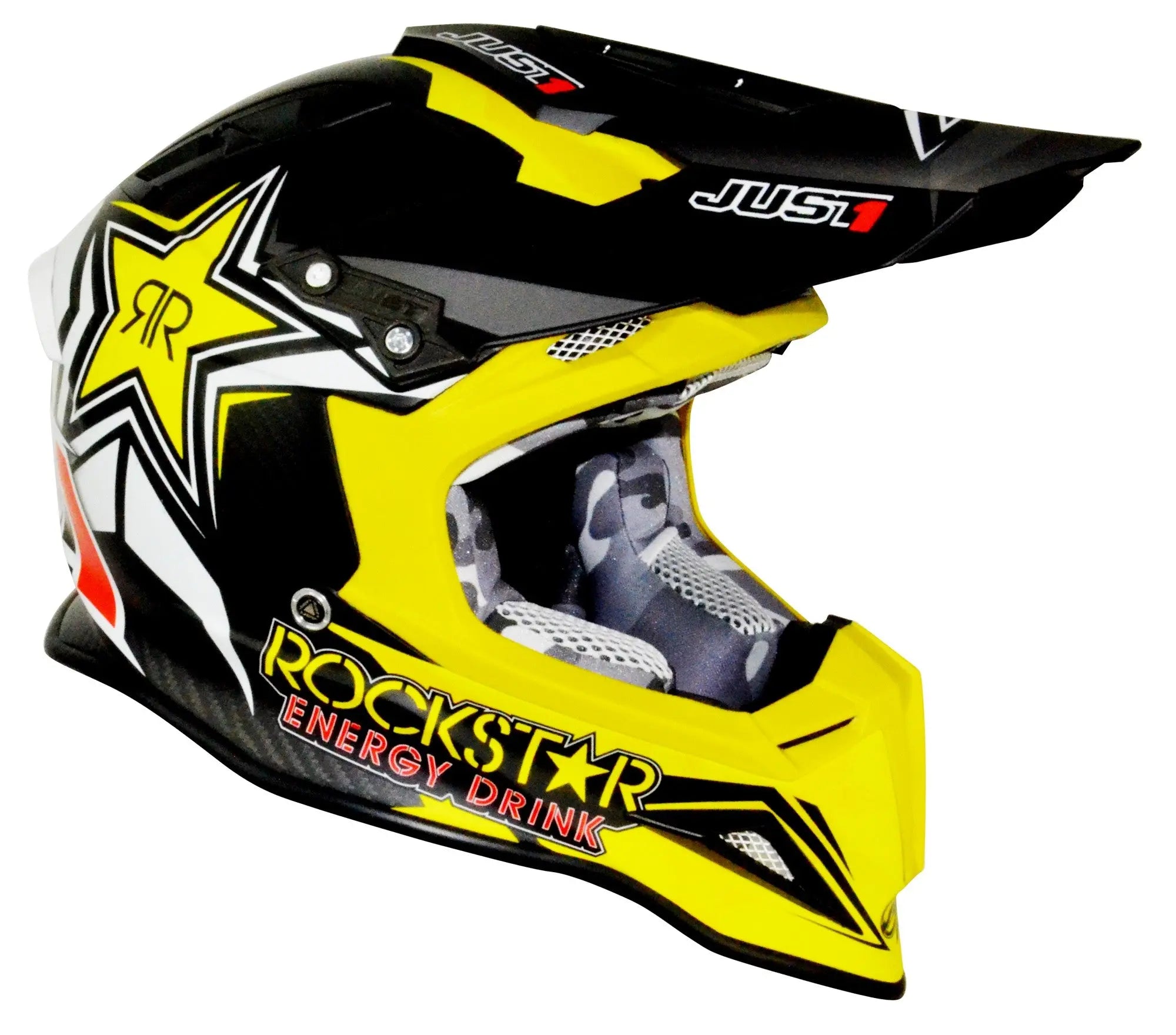 Just1 J12 Carbon MX Helmet Rockstar 2.0 ACU Gold / Yellow - FREE UK Shipping, FREE 365 Day Returns | Moto Central