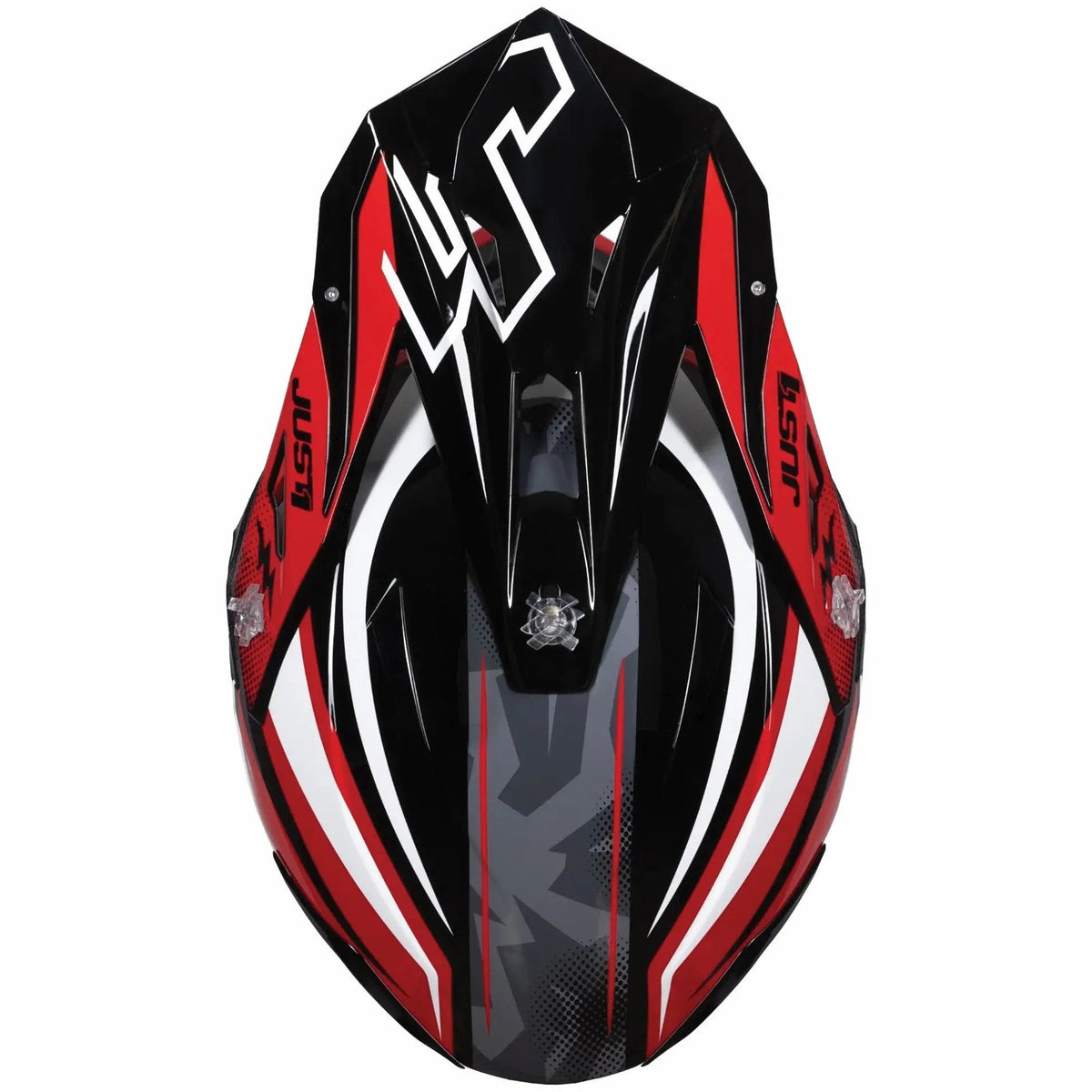 Just1 J39 Revo Red / White / Gloss Black motocross helmet - top view