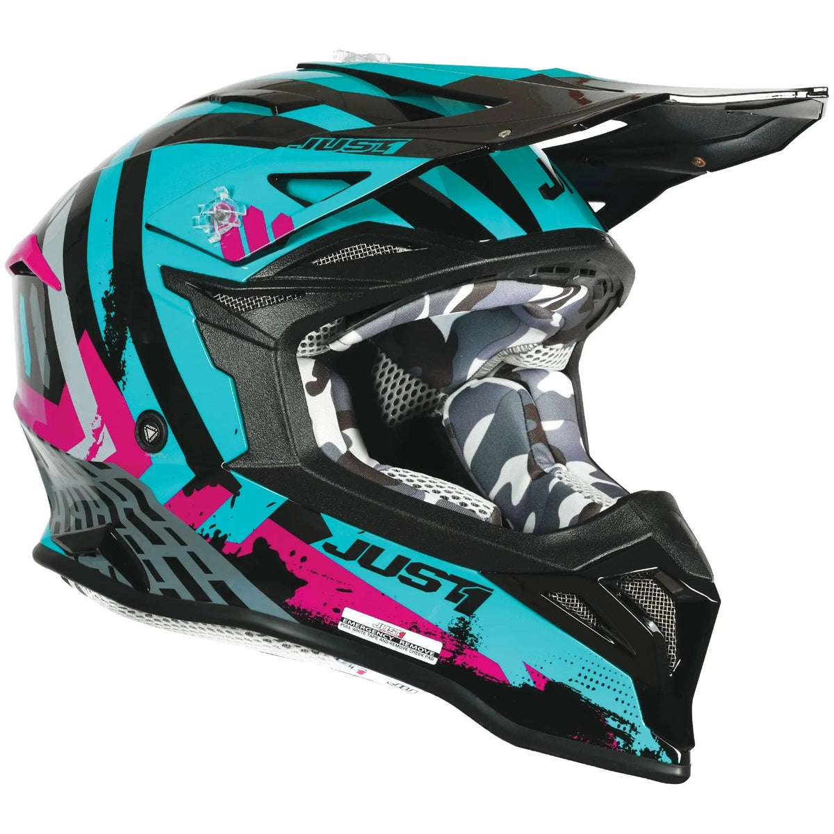 Just1 J39 Teal / Black / Matt Pink motocross helmet - right-side view