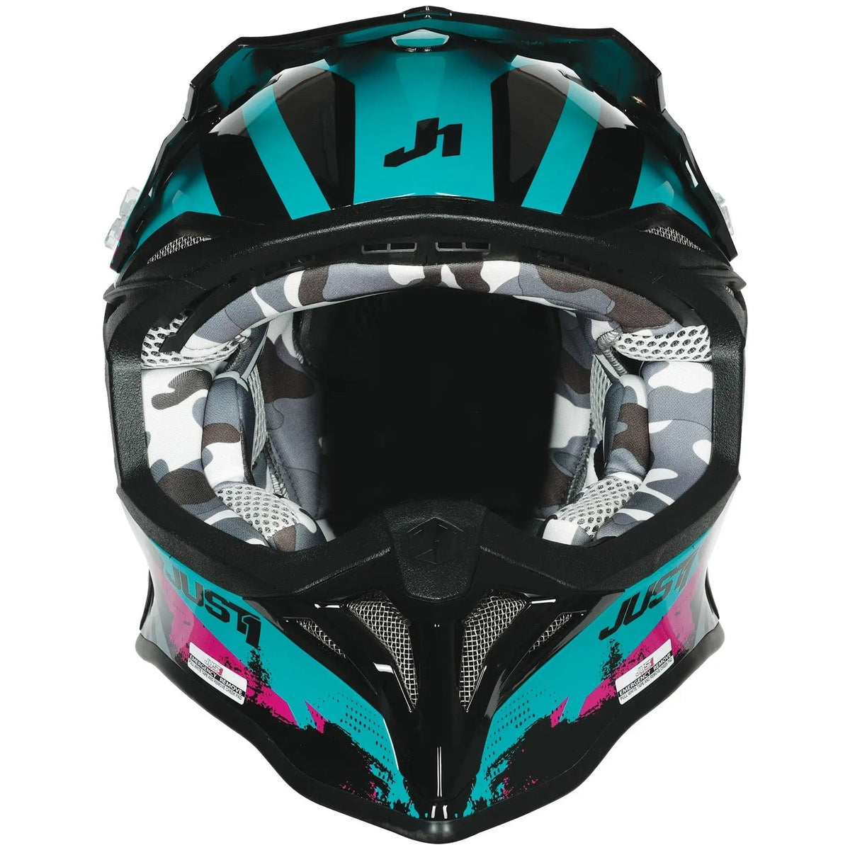 Just1 J39 Teal / Black / Matt Pink motocross helmet - front view
