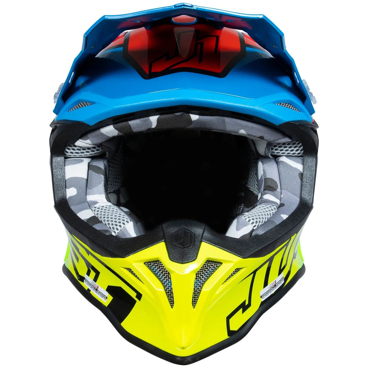 Just1 J39 Thruster Blue / Fluo Yellow / Red motocross helmet - front view
