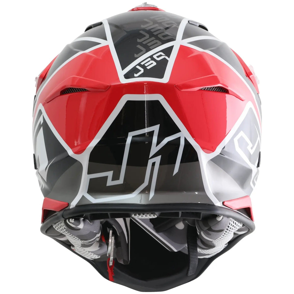 Just1 J39 Thruster Gloss Black / Red / White motocross helmet - rear view