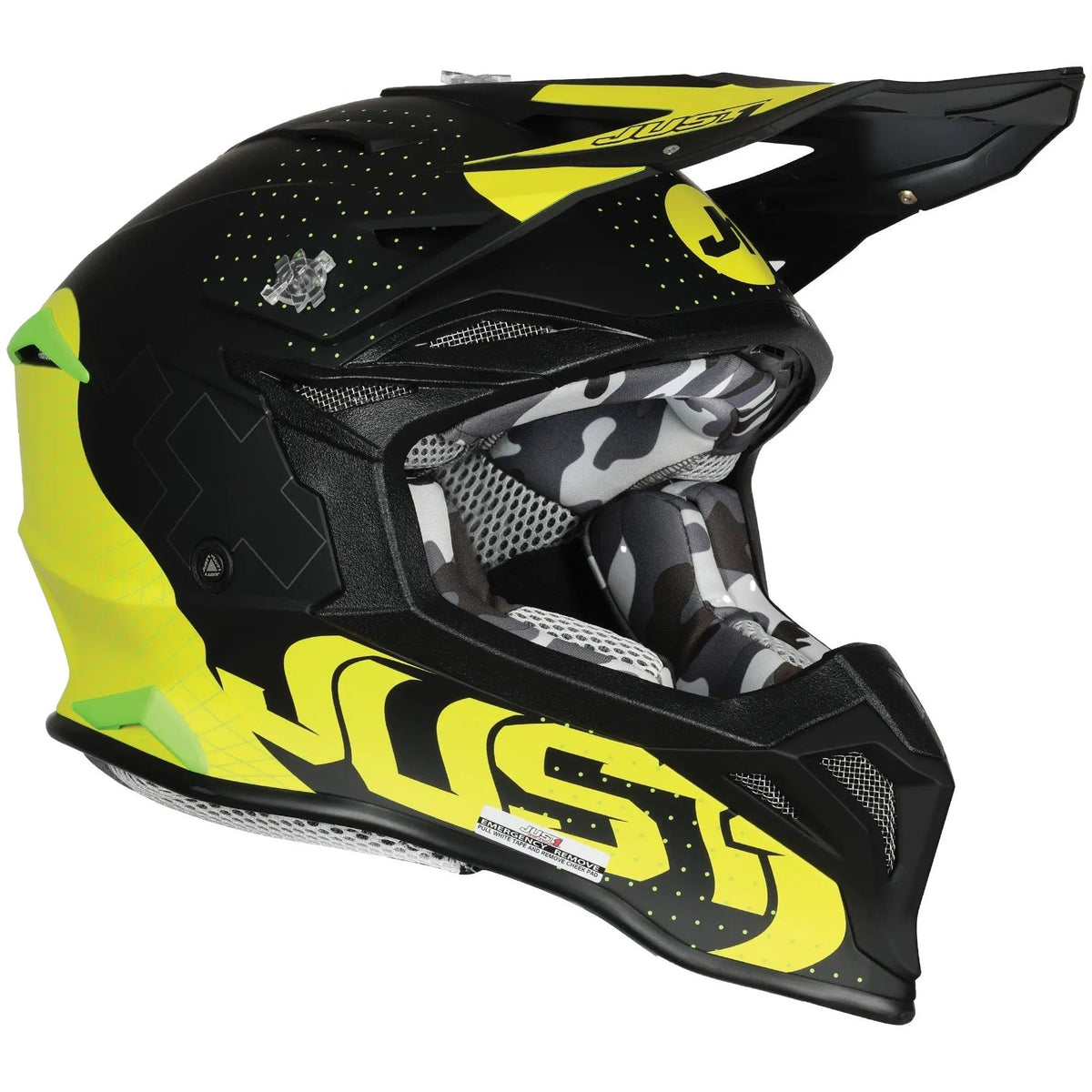 Just1 J39 Xeno Fluo Yellow / Matt Black motocross helmet - right-side view